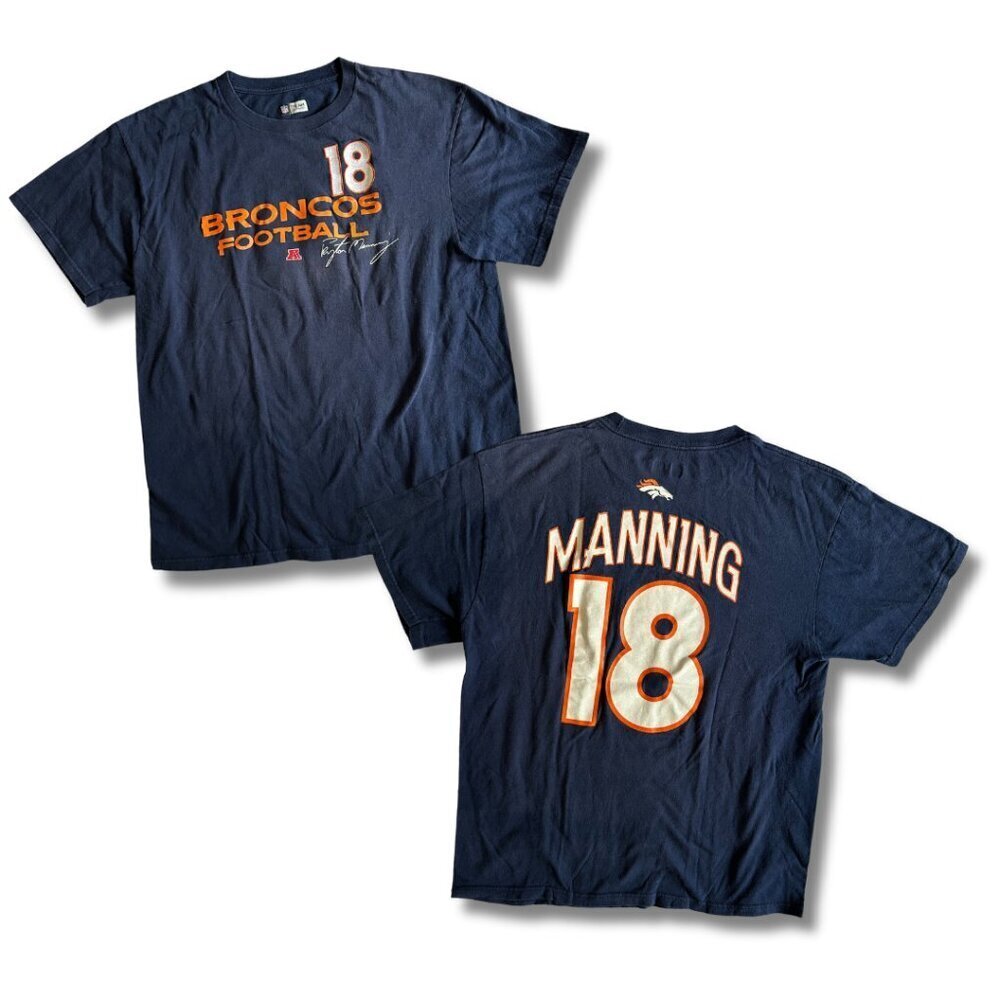 Broncos NFL Payton Manning 18 Navy Blue Jersey T Shirt Short Sleeve Size Large